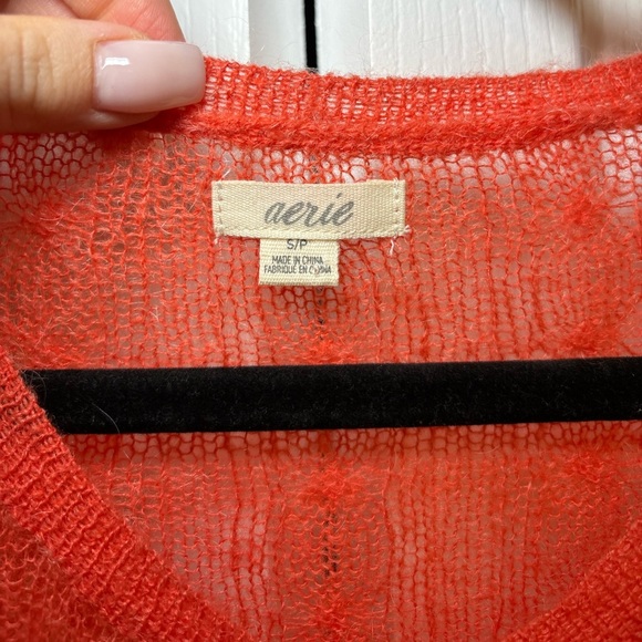 Aerie - Lightweight Women's Orange Open Knit Long Sleeve Cardigan in Size S - Picture 3 of 7